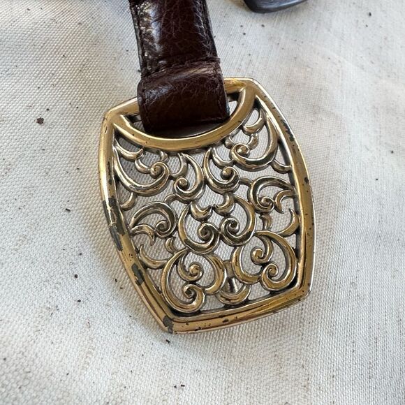 Brighton Leather & Wood Brown Vintage Men’s Belt 34/XL - Picture 2 of 6